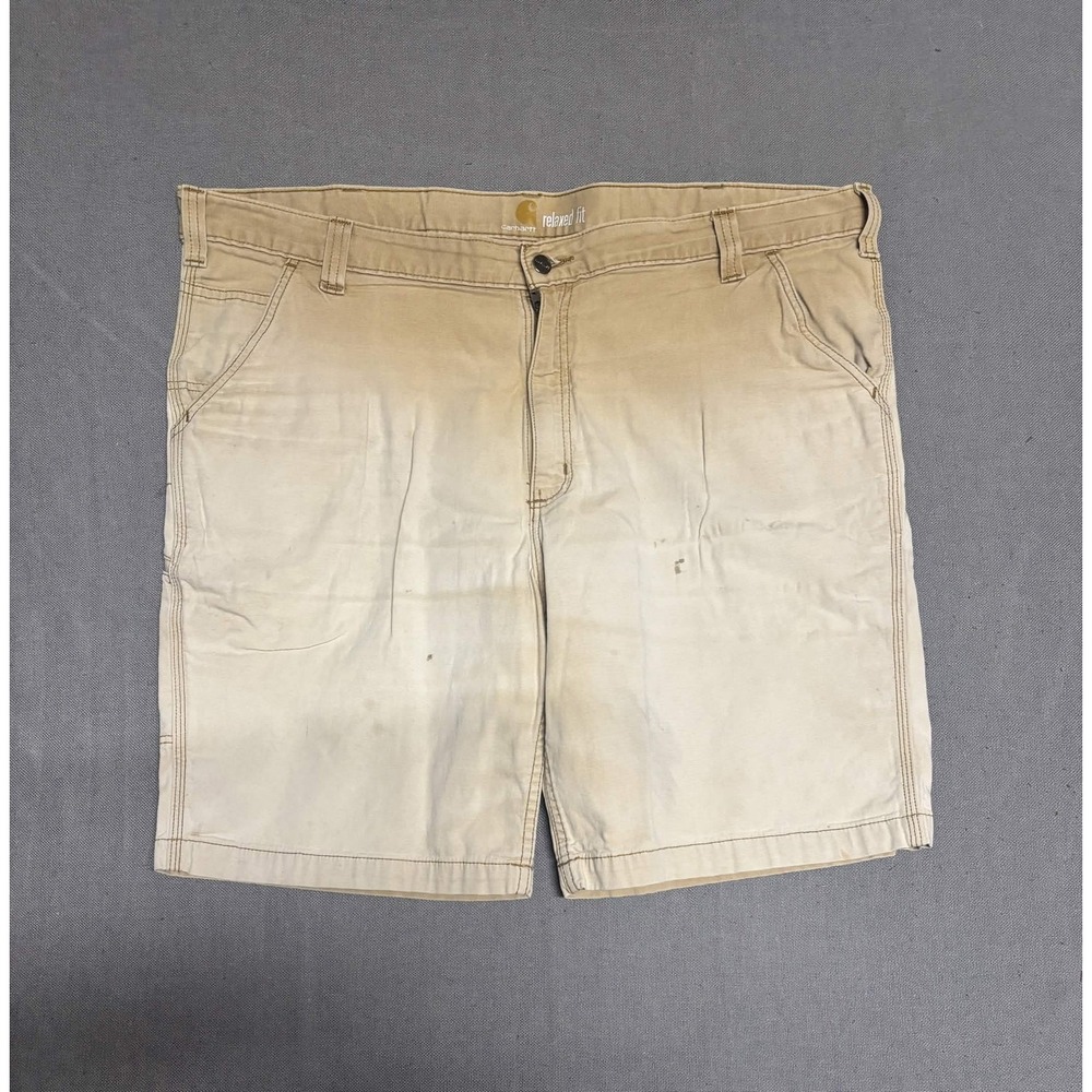 Carhartt Mens 42 Carpenter Work Shorts Beige Cotton Canvas Relaxed Fit 102514